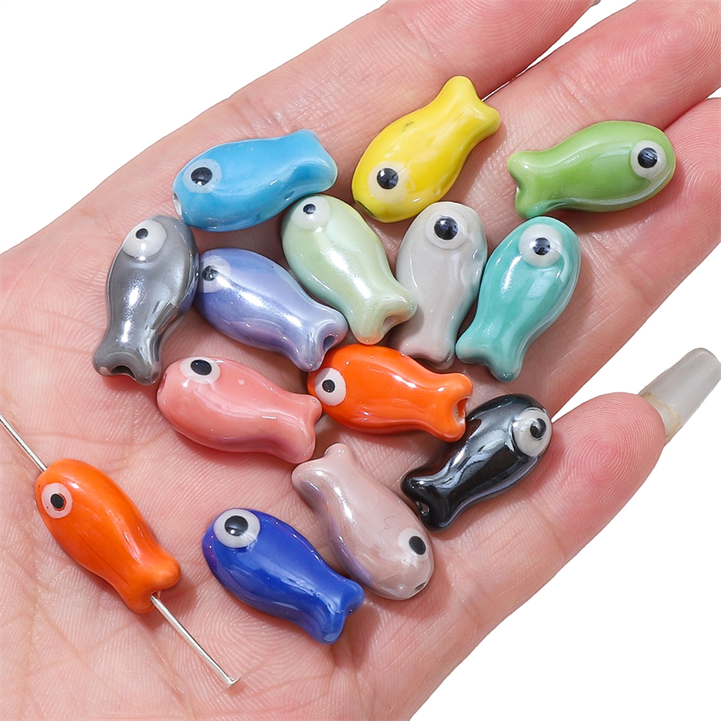 Phone Accessories Chain - 10Pcs Vintage Fish Ceramic Beads Colorful