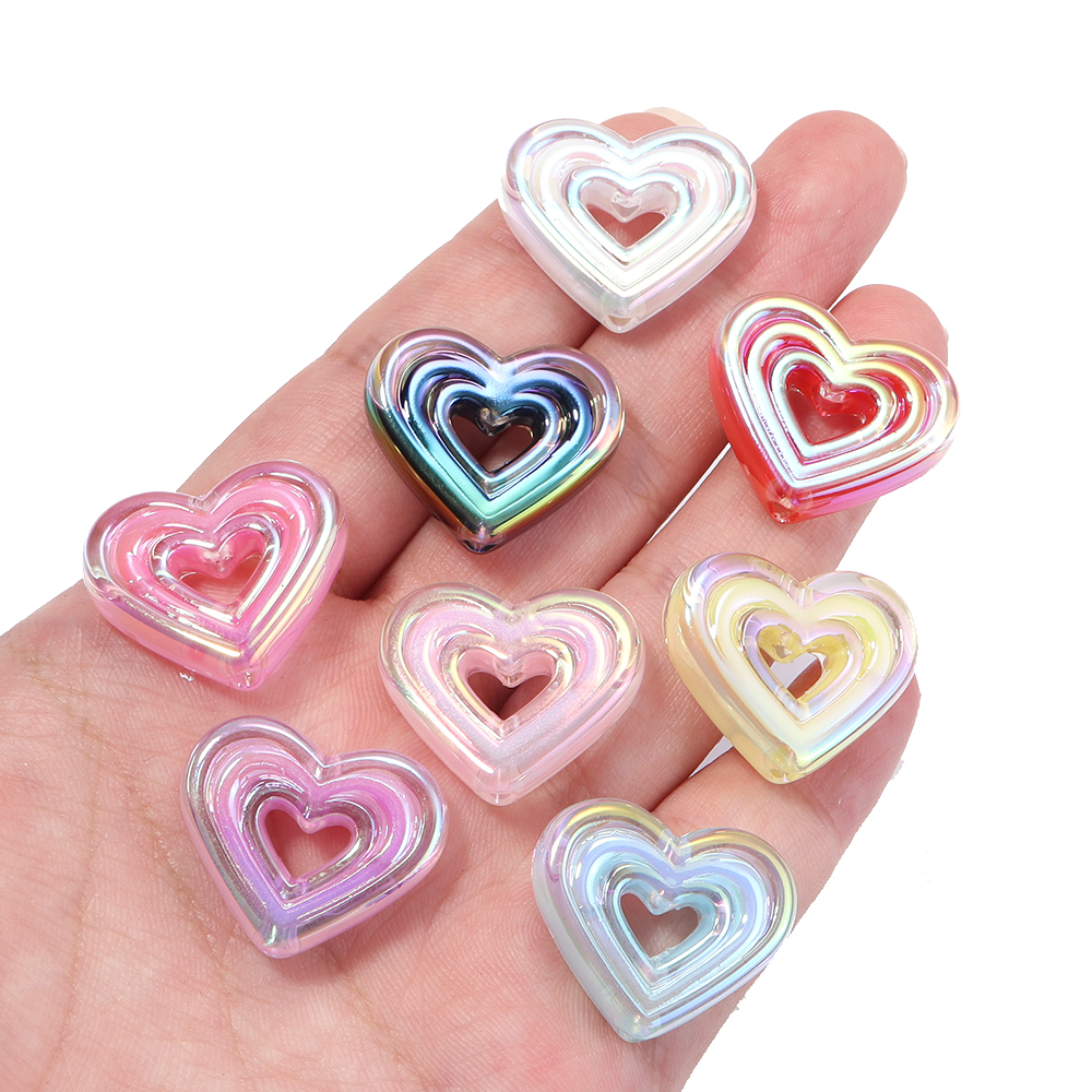 Phone Accessories Chain - 10pcs Transparent Heart Vertical Hole Bead
